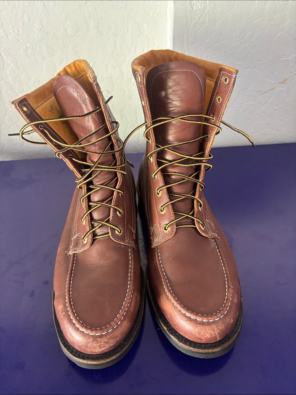 1970’s Vintage Herman Survivor’s Men's Brown Leather Moc Toe Work Boots Size 14